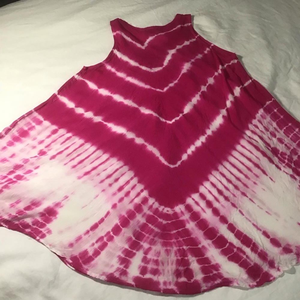 Ana & Rise Pink & White Tie Dyed V Neck Sleeveless Dress w/Embroidery, One Size - Picture 2 of 11